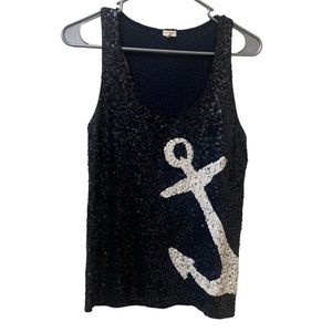 J. crew sequin anchor scoopneck tank top small navy blue white